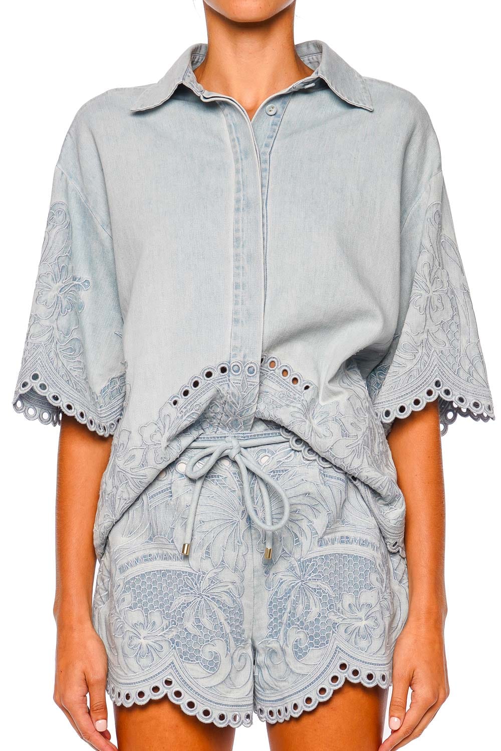 ZIMMERMANN Daylight Ice Storm Denim Shorts with Eyelet Trim