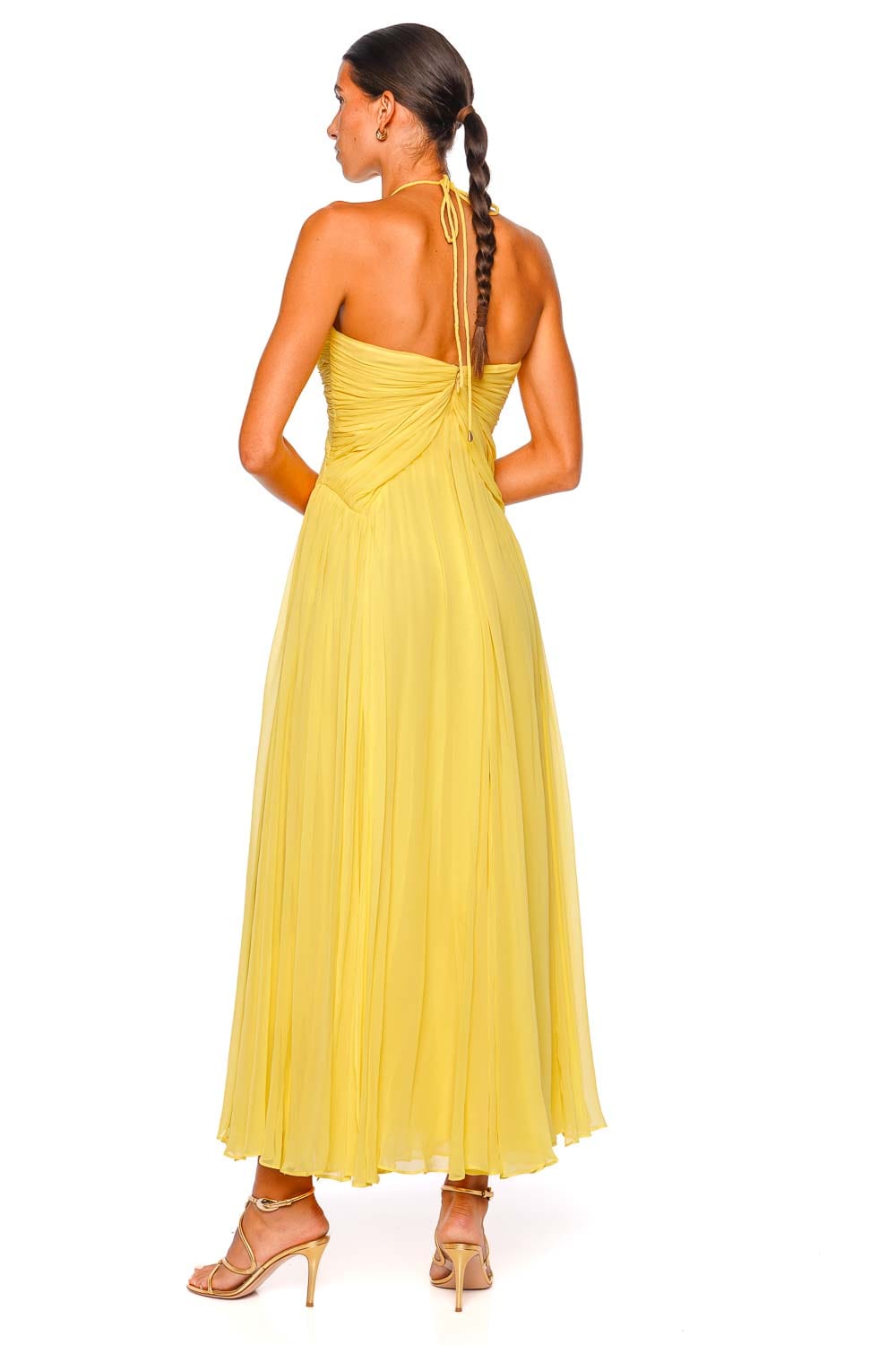Cult Gaia Ritz Canary Silk Halter Midi Dress