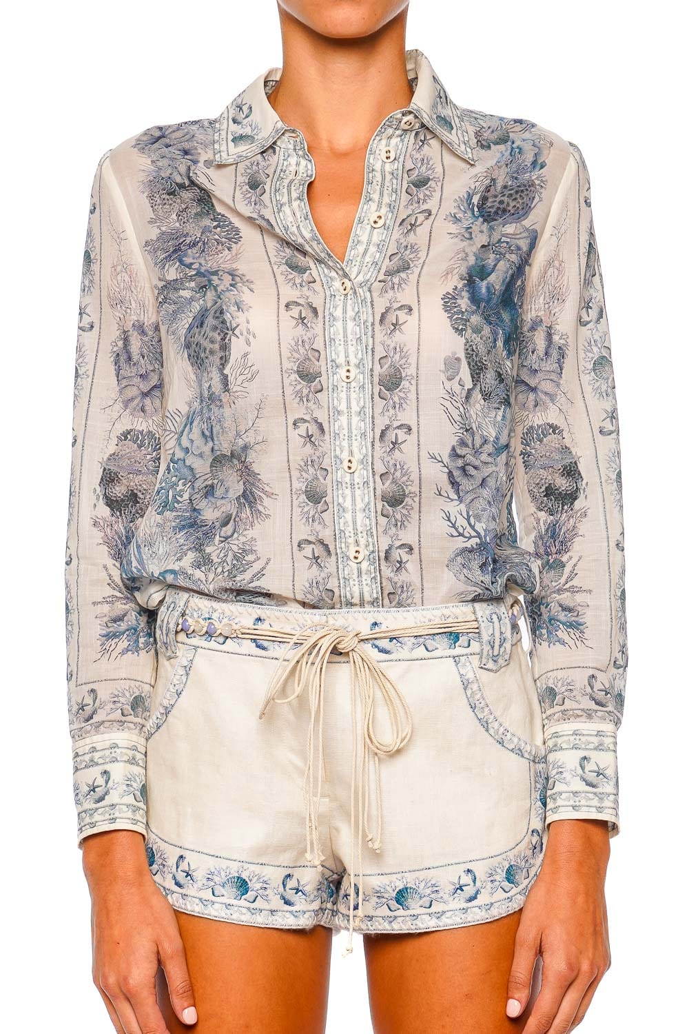 ZIMMERMANN Wanderlust Blue Toile Long Sleeve Body Shirt