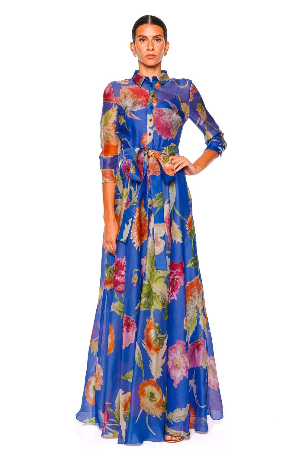 Carolina Herrera Bluebell Poppy Floral Belted Trench Gown