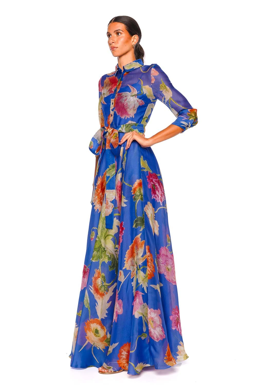 Carolina Herrera Bluebell Poppy Floral Belted Trench Gown