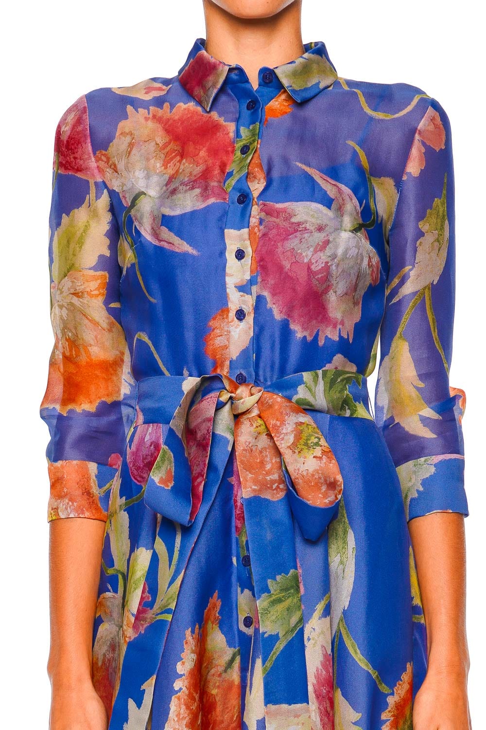 Carolina Herrera Bluebell Poppy Floral Belted Trench Gown