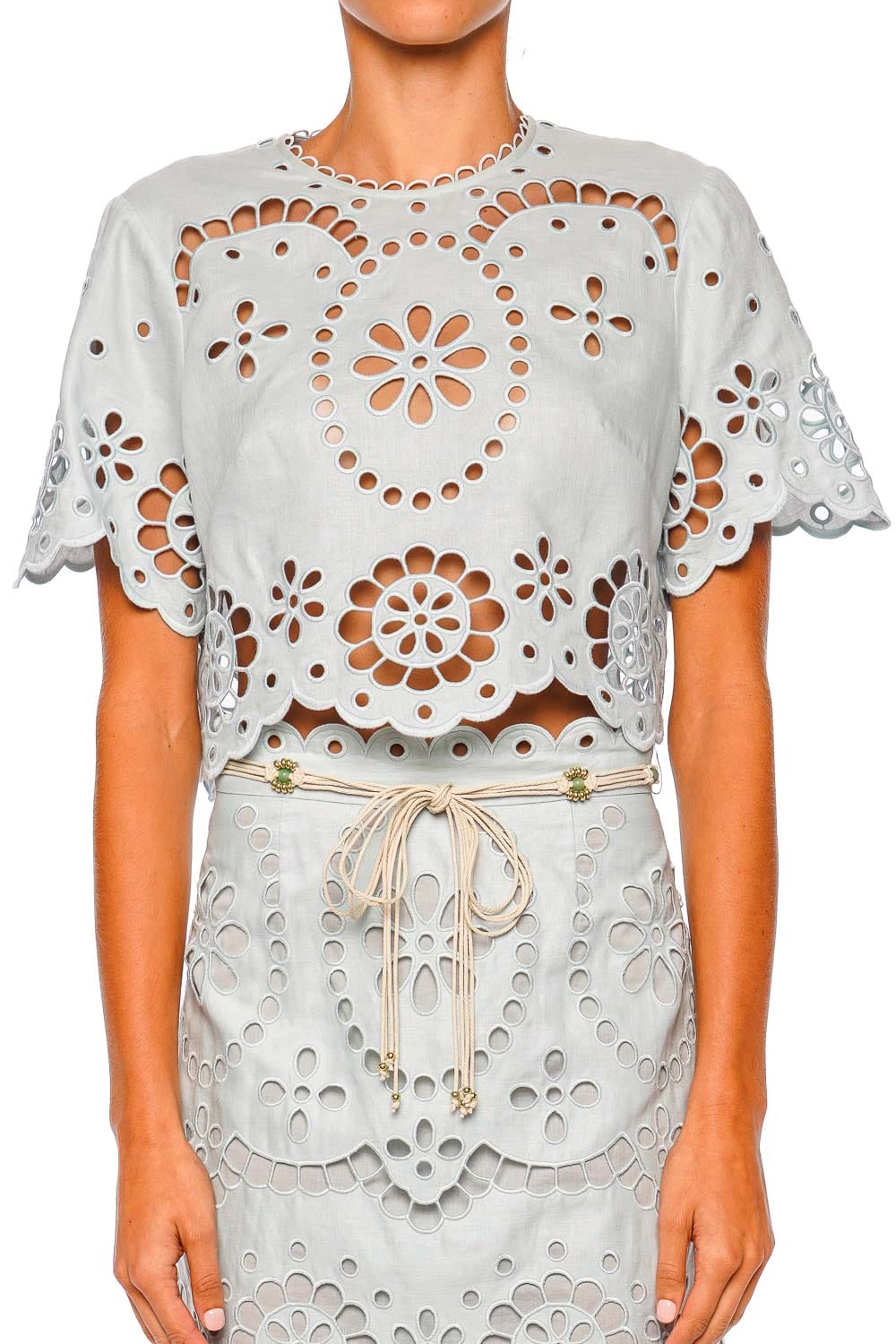 ZIMMERMANN Awaken Mint Embroidered Linen Midi Skirt