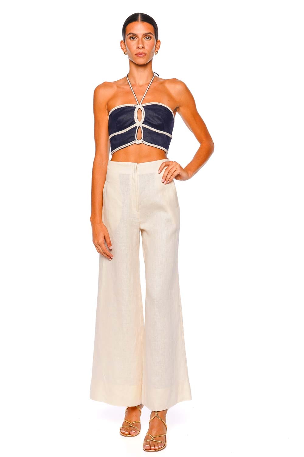 Andres Otalora Agave Embellished Halter Cut Out Crop Top
