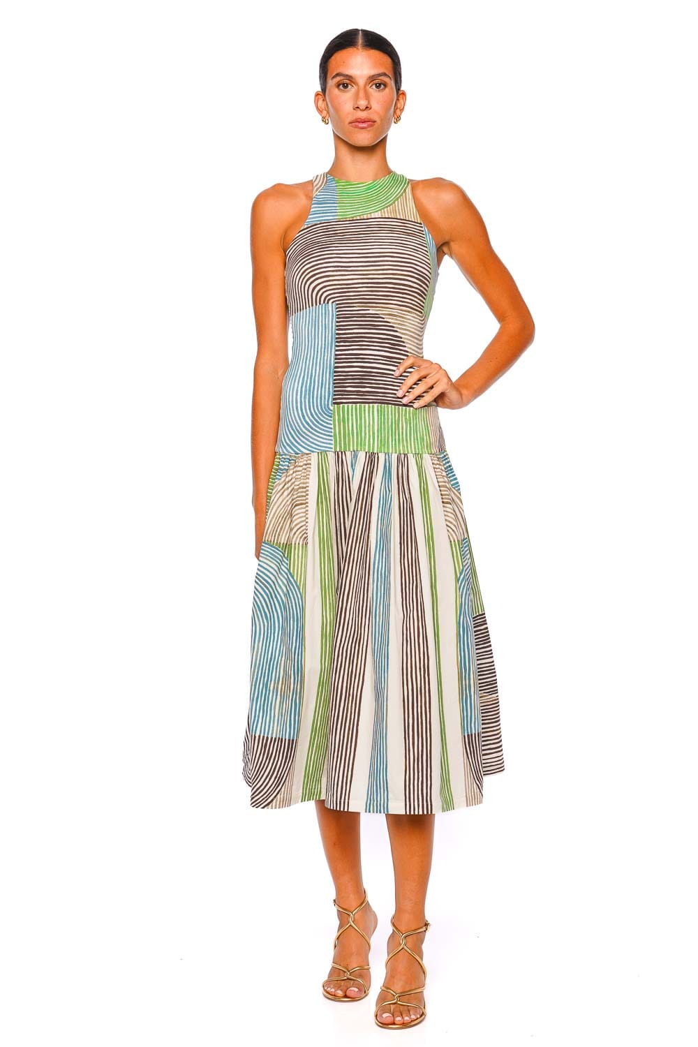 Silvia Tcherassi Jamelia Abstract Green Sleeveless Midi Dress