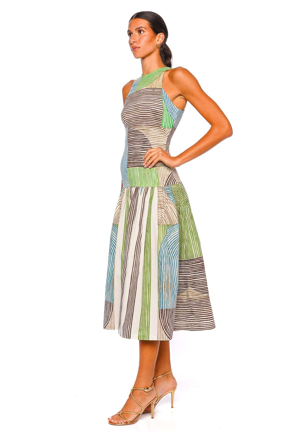 Silvia Tcherassi Jamelia Abstract Green Sleeveless Midi Dress