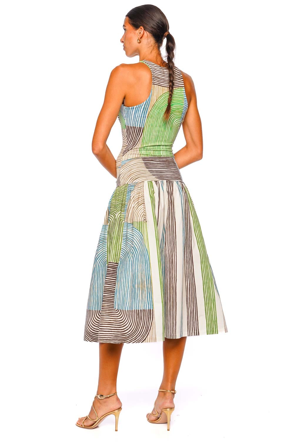 Silvia Tcherassi Jamelia Abstract Green Sleeveless Midi Dress