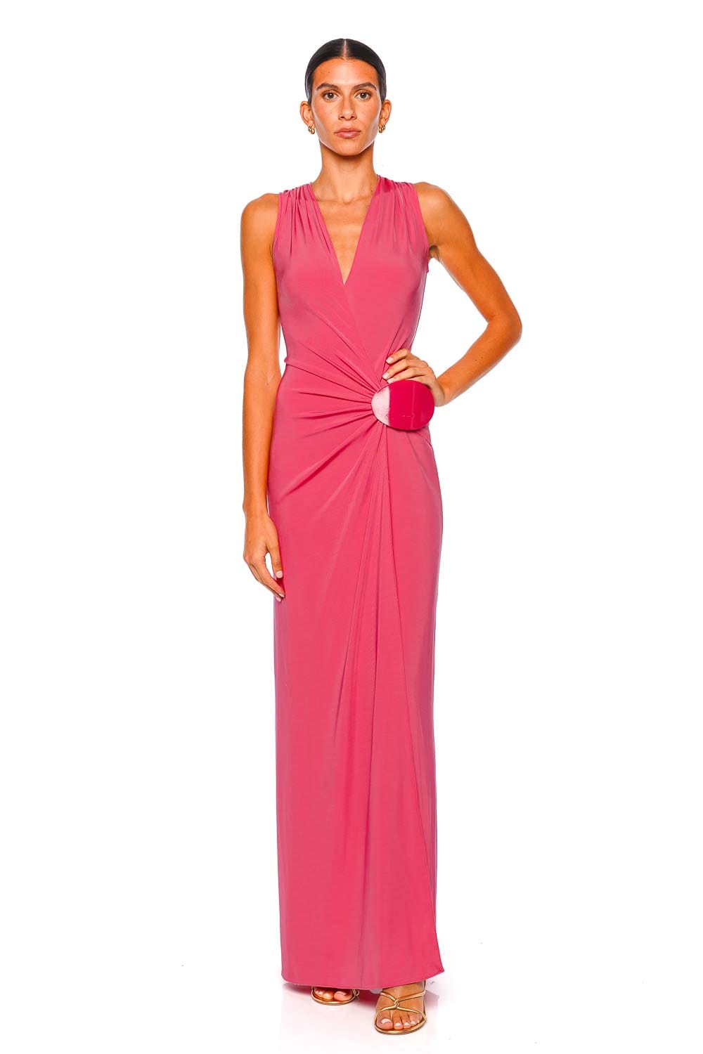 Fadila Hot Pink Embellished Jersey Maxi Dress