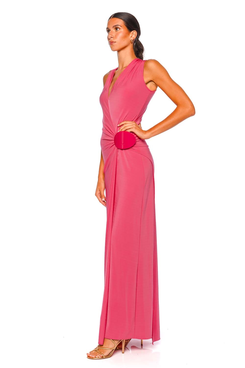 Silvia Tcherassi Fadila Hot Pink Embellished Jersey Maxi Dress