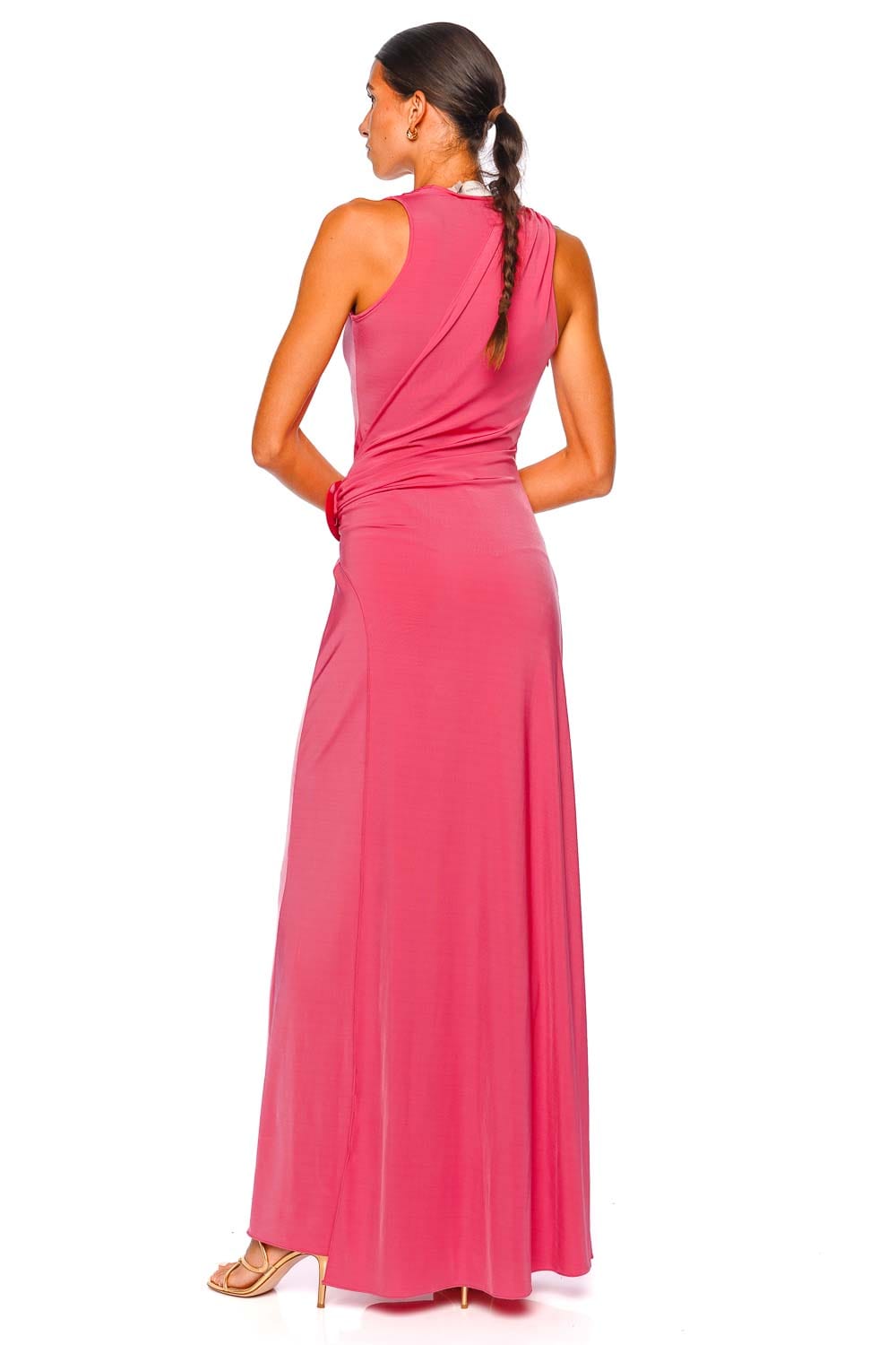 Silvia Tcherassi Fadila Hot Pink Embellished Jersey Maxi Dress