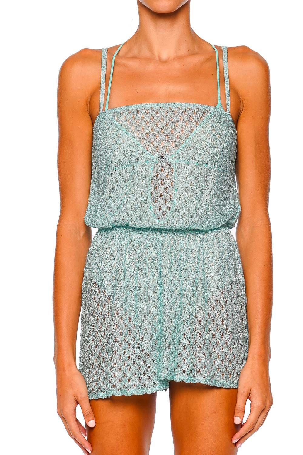 MISSONI Aquamarine Raschel Lace Cover Up Romper
