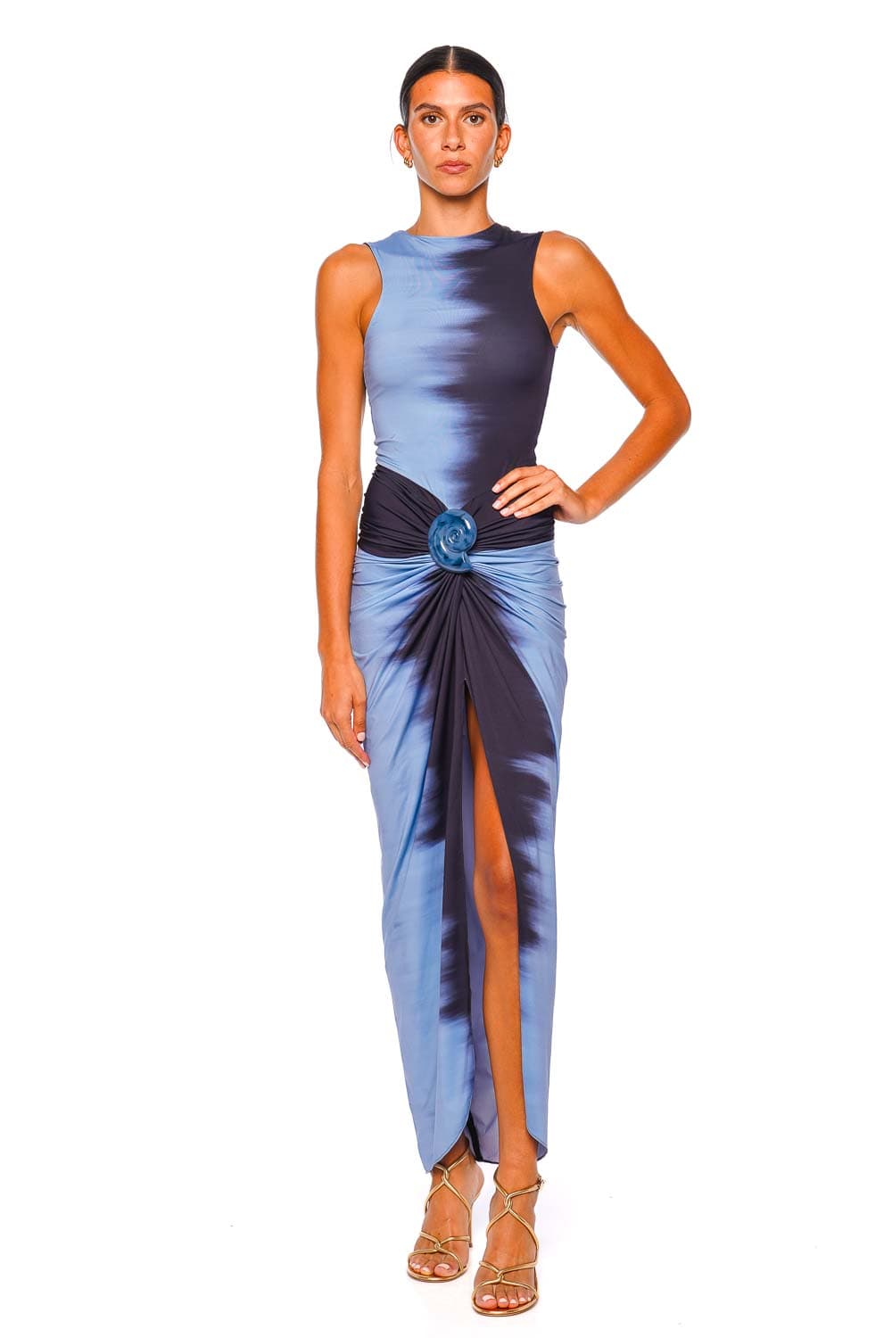 Silvia Tcherassi Leni Night Blue Gathered Jersey Midi Dress
