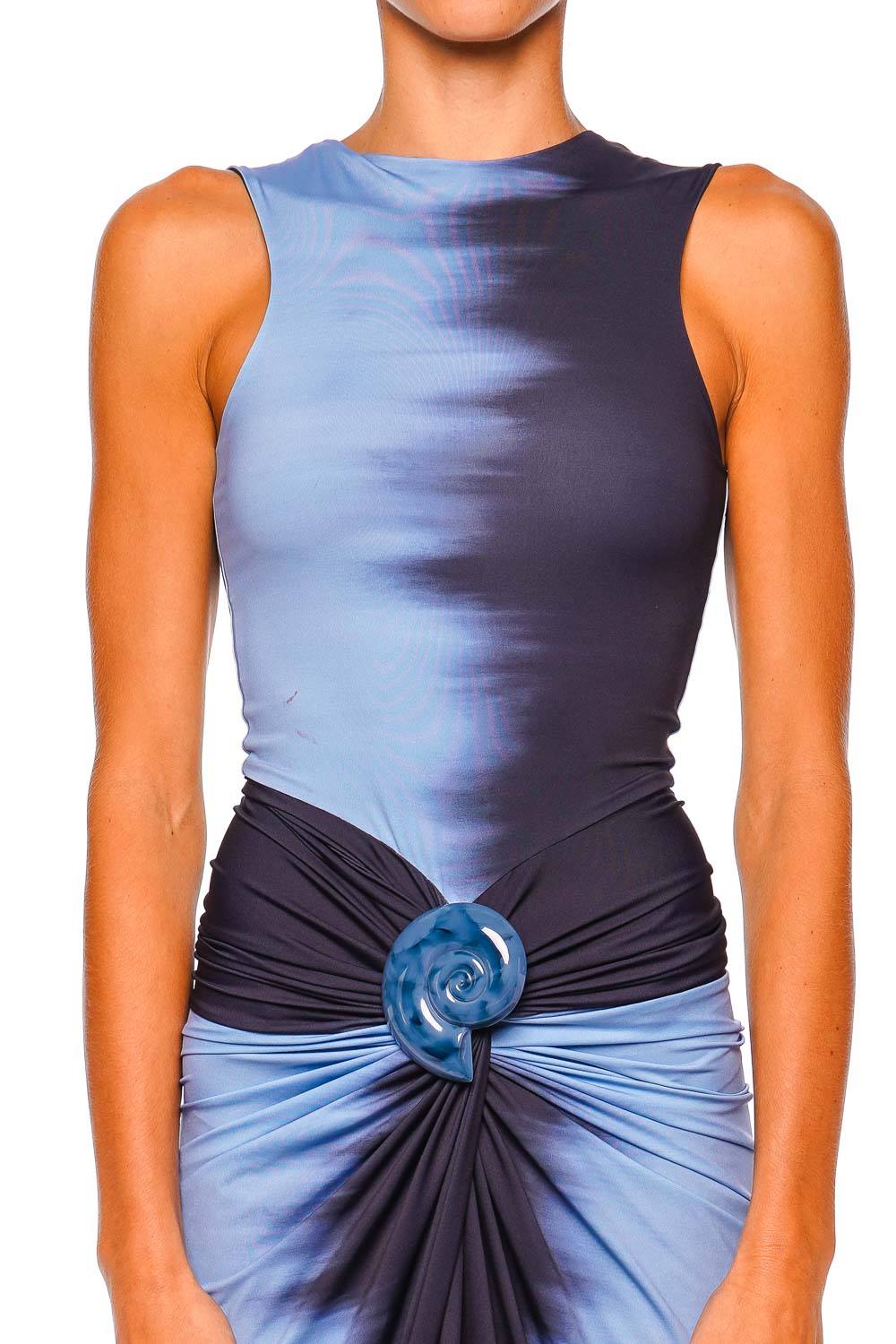 Silvia Tcherassi Leni Night Blue Gathered Jersey Midi Dress