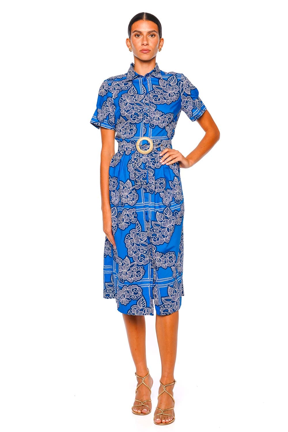 Cara Cara Malena Cobalt Floral Belted Midi Dress