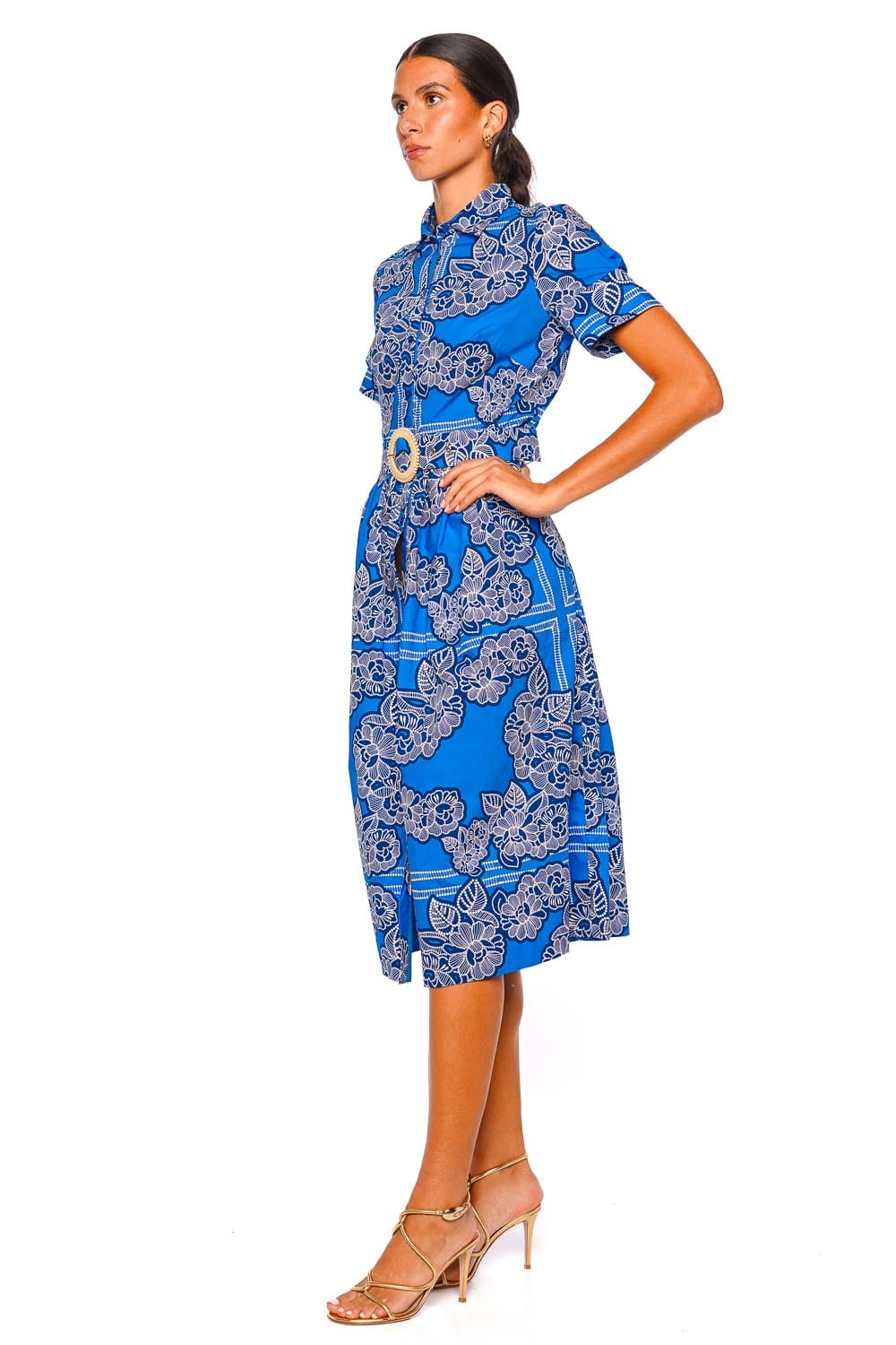 Cara Cara Malena Cobalt Floral Belted Midi Dress