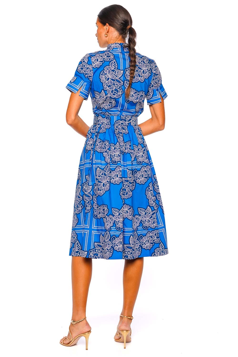 Cara Cara Malena Cobalt Floral Belted Midi Dress