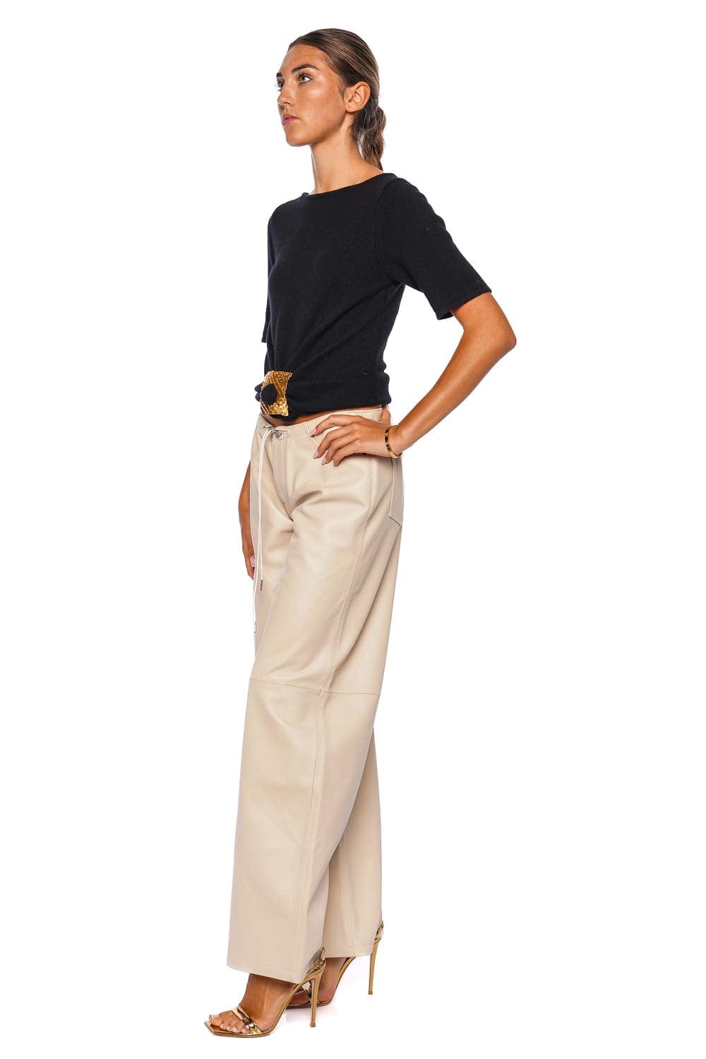 Still Here Cool Beige Leather Low Rise Jean
