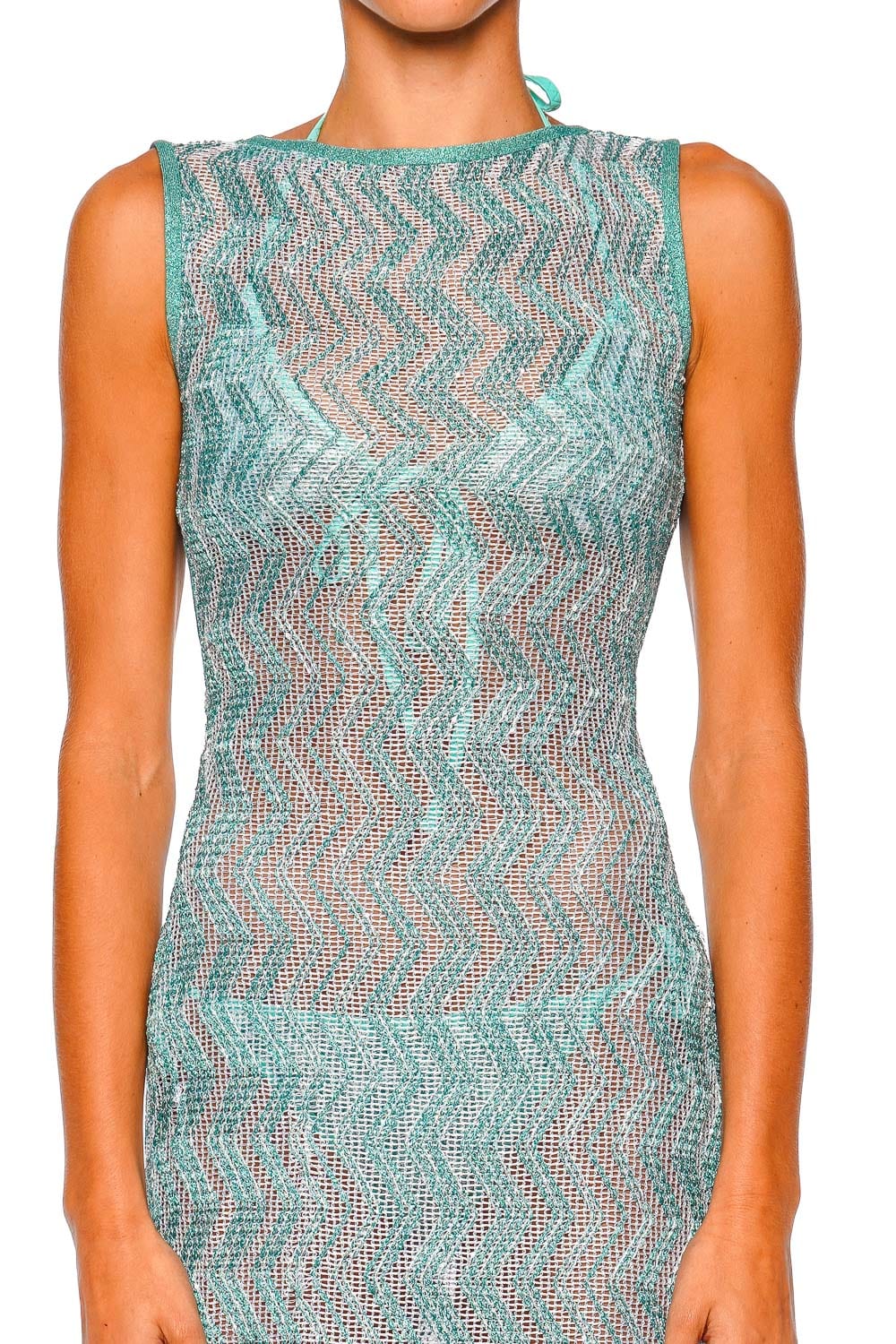 MISSONI Aquamarine Chevron Sequined Cover Up Maxi Dress
