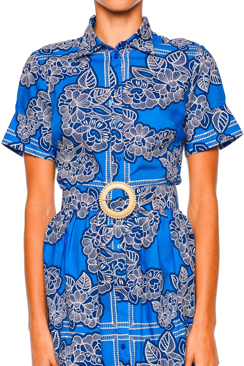 Cara Cara Malena Cobalt Floral Belted Midi Dress