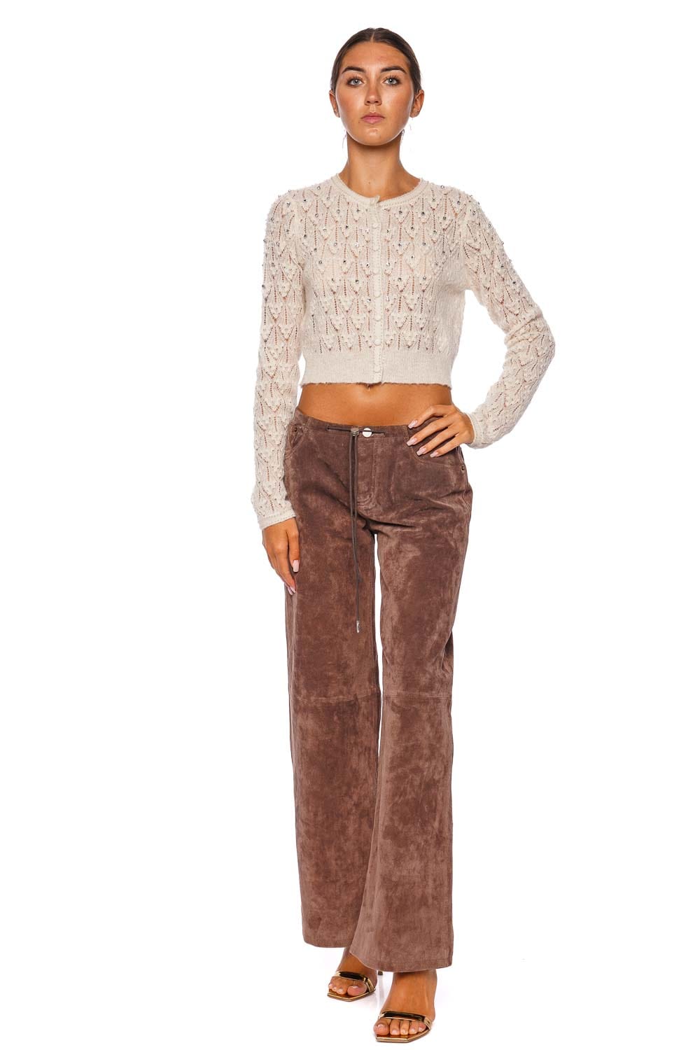 LoveShackFancy Calico Ivory Pearl Embellished Cardigan