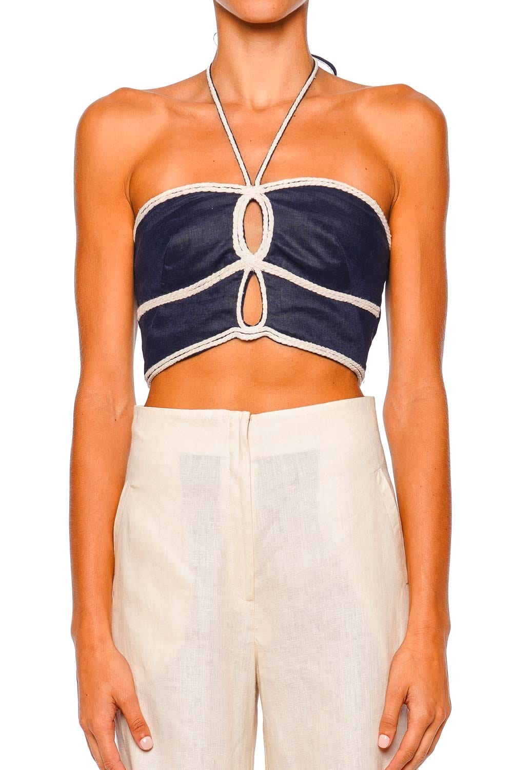 Andres Otalora Agave Embellished Halter Cut Out Crop Top