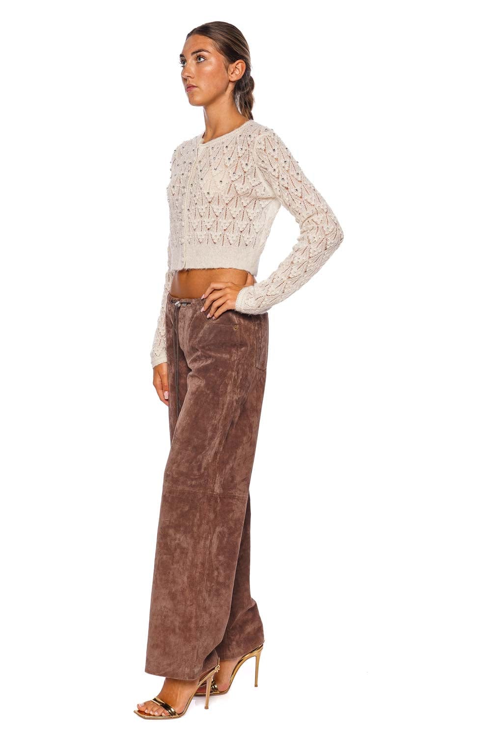 LoveShackFancy Calico Ivory Pearl Embellished Cardigan
