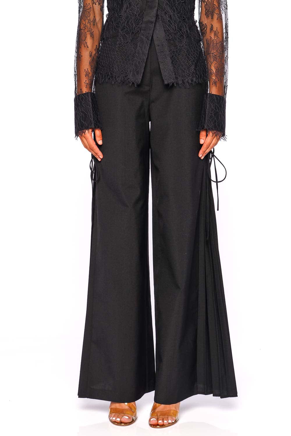 CLEA Carlos Side Tie Pleated Wide Leg Trousers