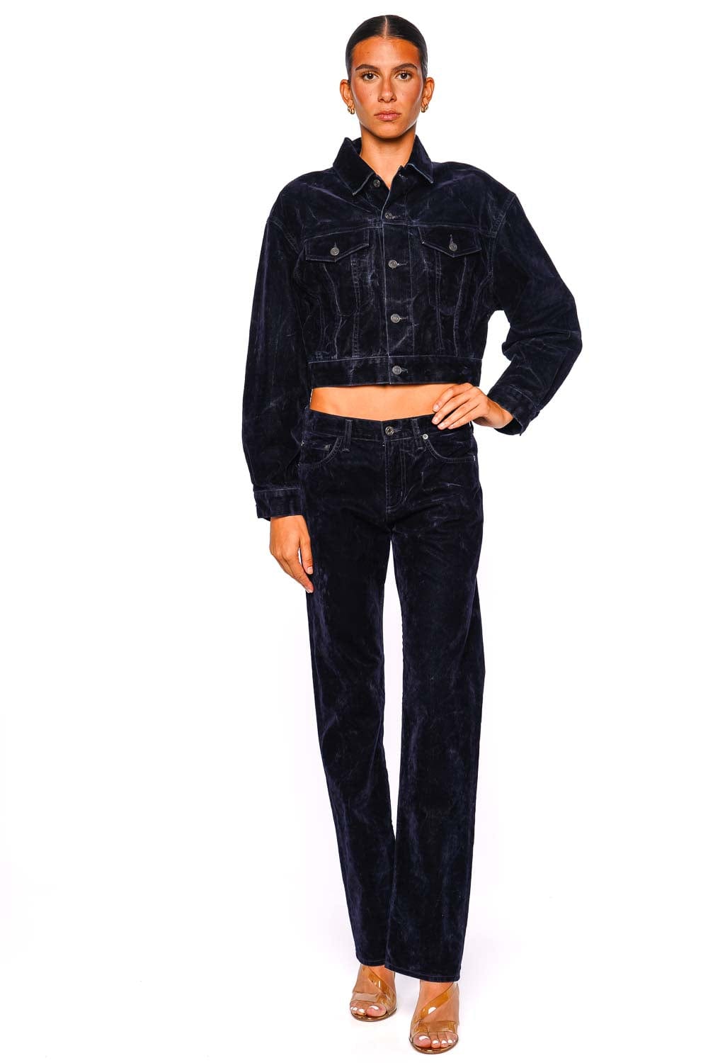Agolde Radley Blue Crush Velvet Cropped Denim Jacket Agolde Radley Blue Crush Velvet Cropped Denim Jacket