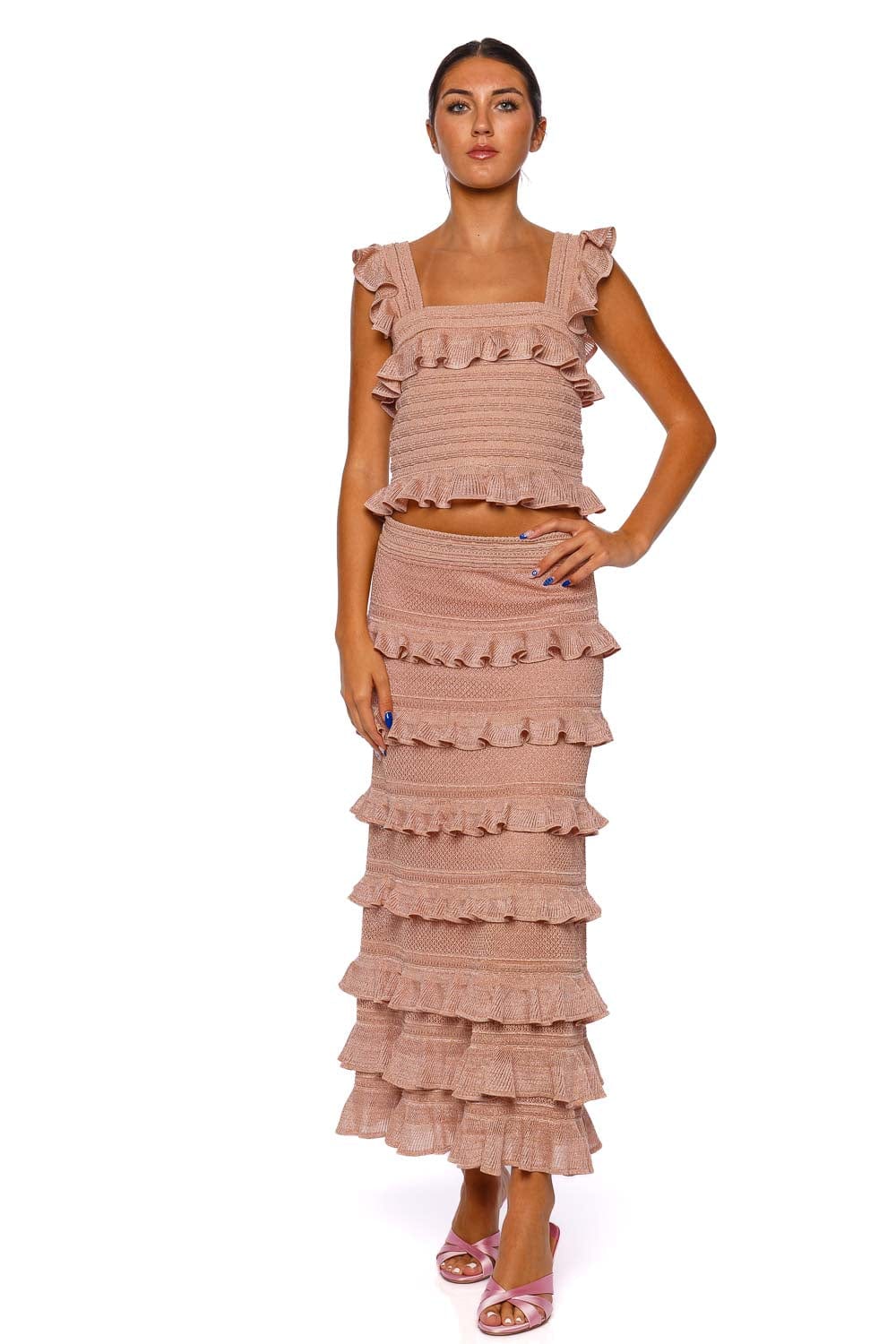 ZIMMERMANN Rebellion Frill Lace Knit Midi Skirt
