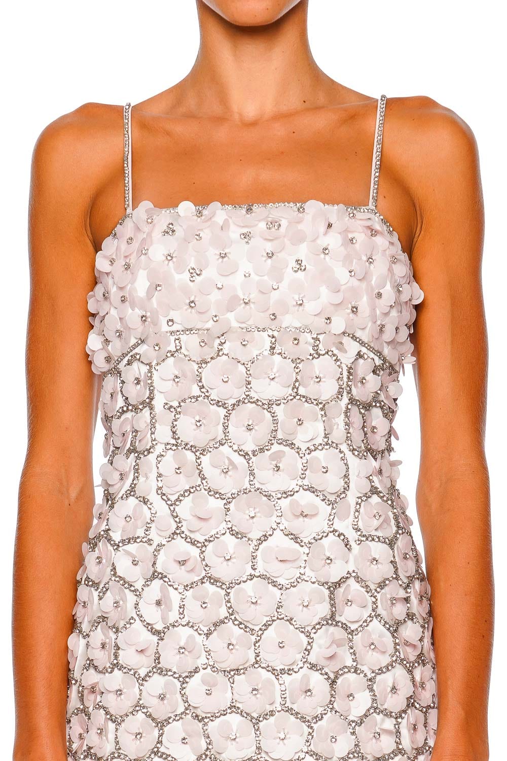 LoveShackFancy Katarina Crystal Rose Embellished Mini Dress
