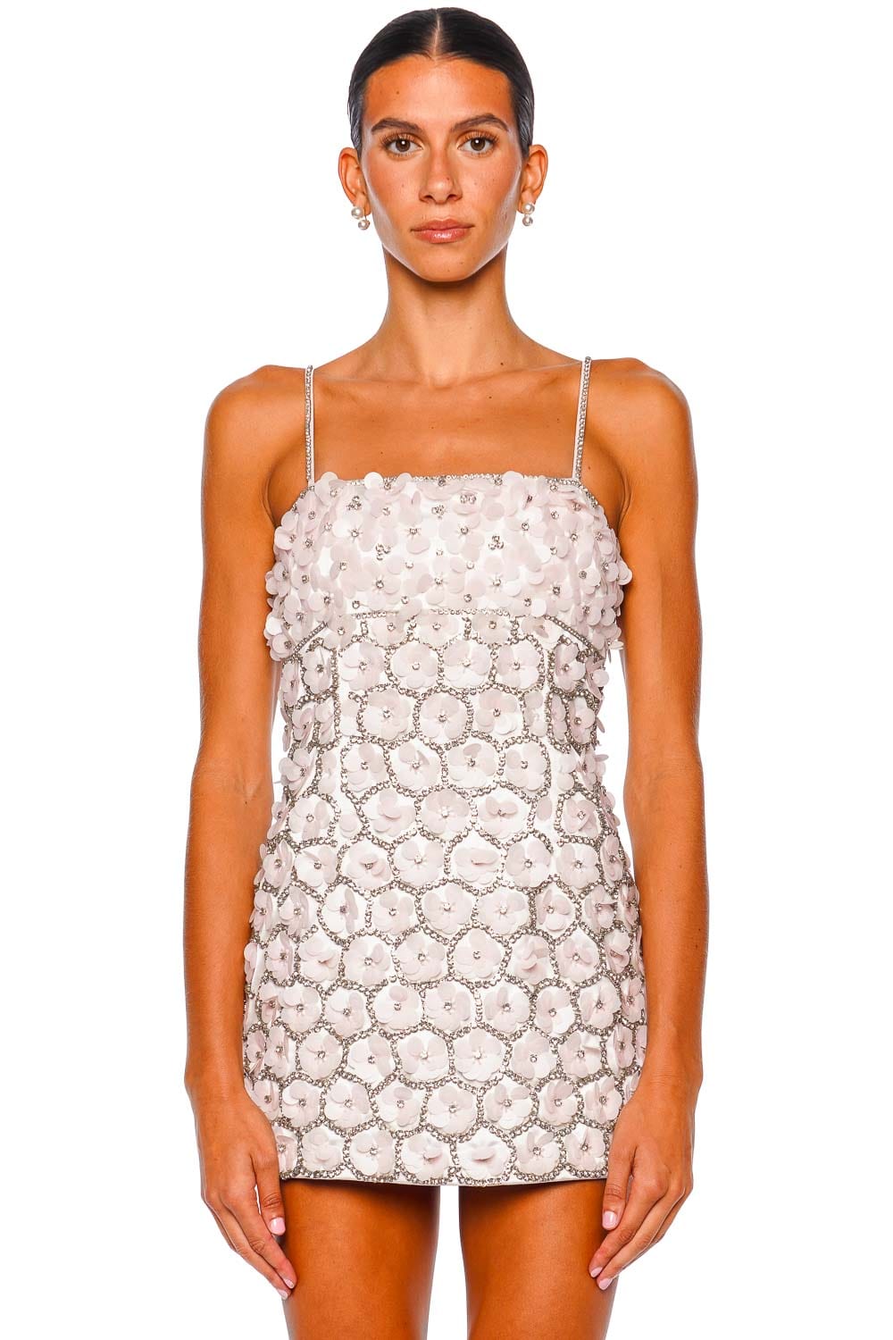 LoveShackFancy Katarina Crystal Rose Embellished Mini Dress