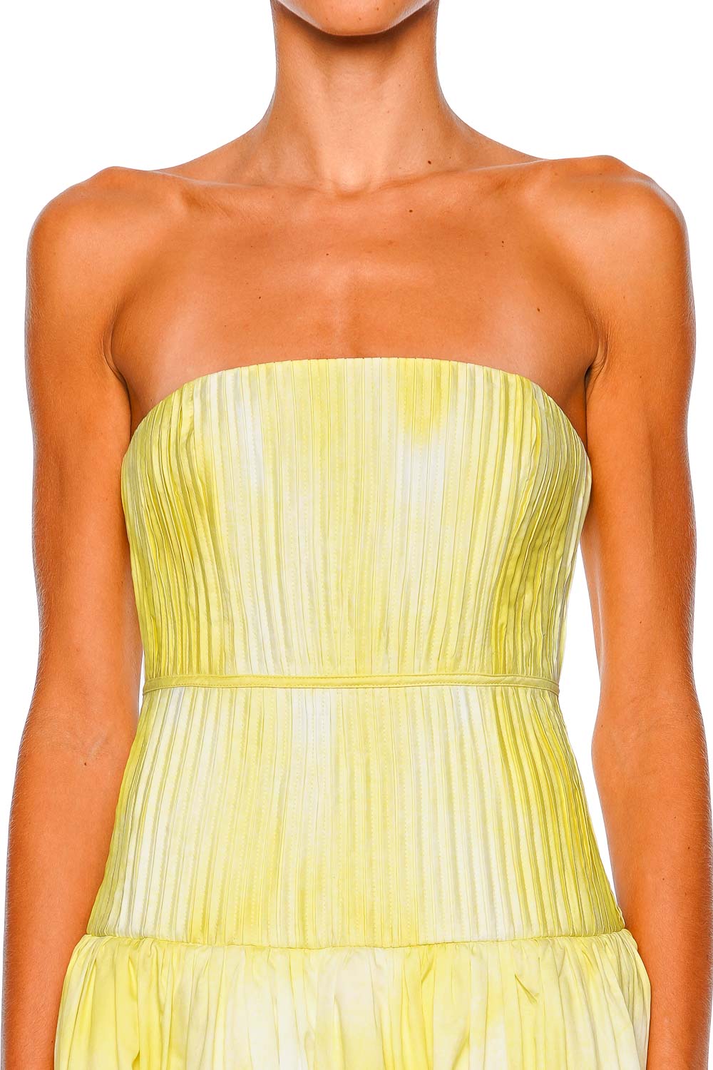 Aje. Vacation Ombre Hibiscus Pleated Strapless Gown