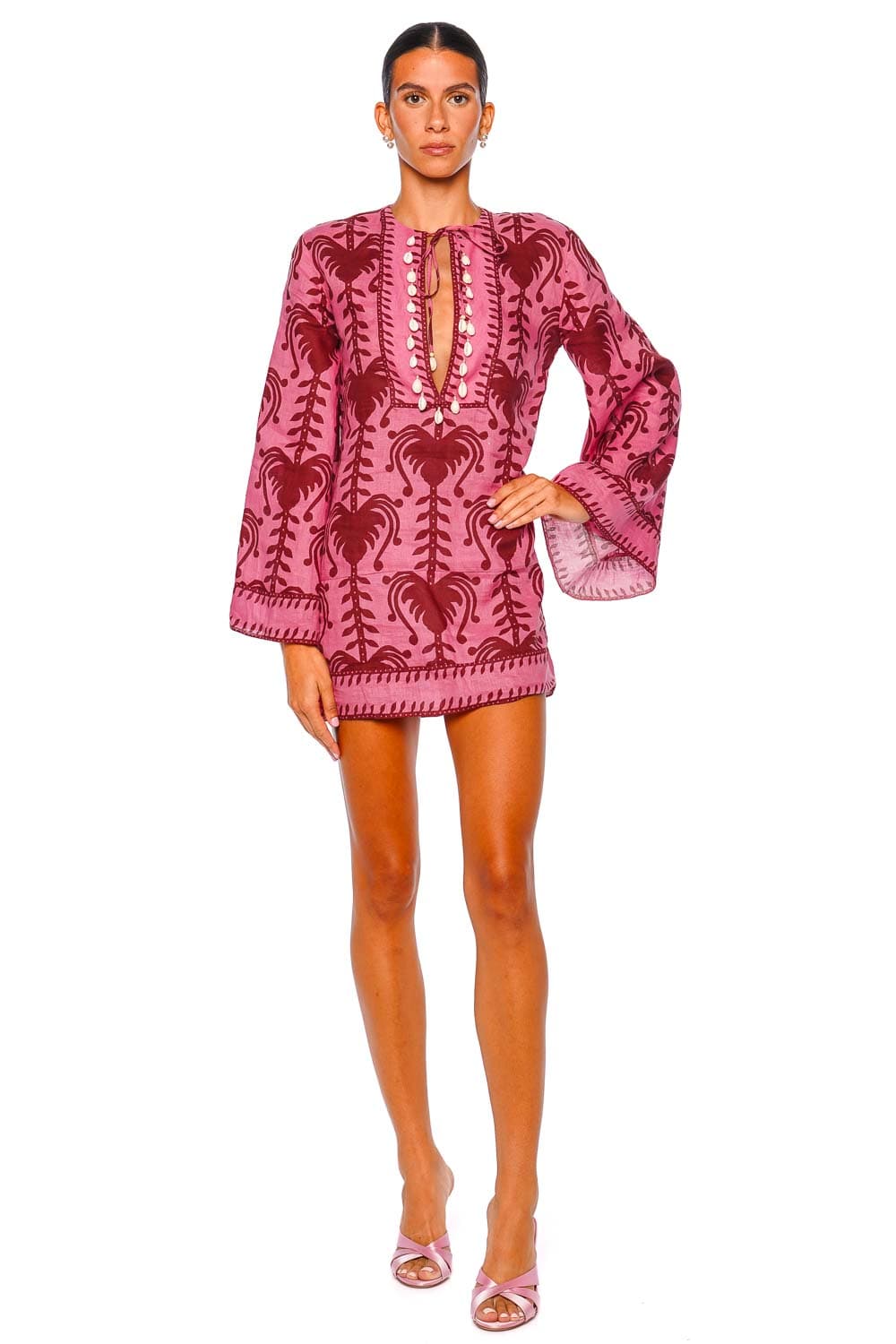 Johanna Ortiz Wild Savannah Pink Bell Sleeve Tunic Dress