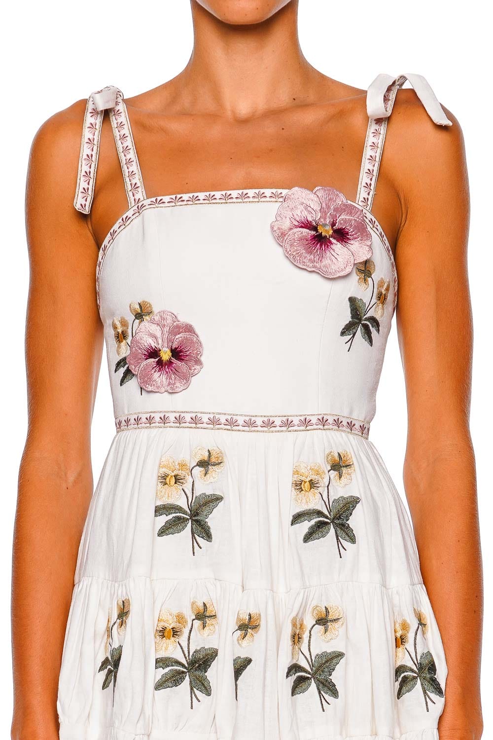 Rosewater House Tara Embroidered Tie Shoulder Mini Dress