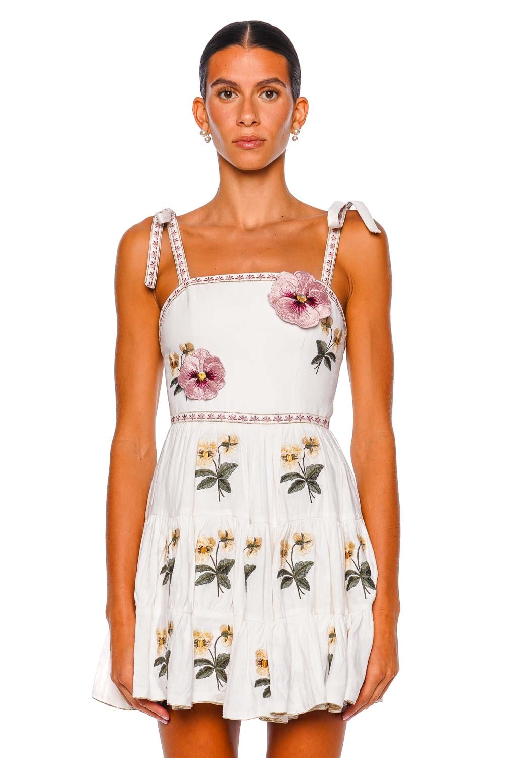 Rosewater House Tara Embroidered Tie Shoulder Mini Dress