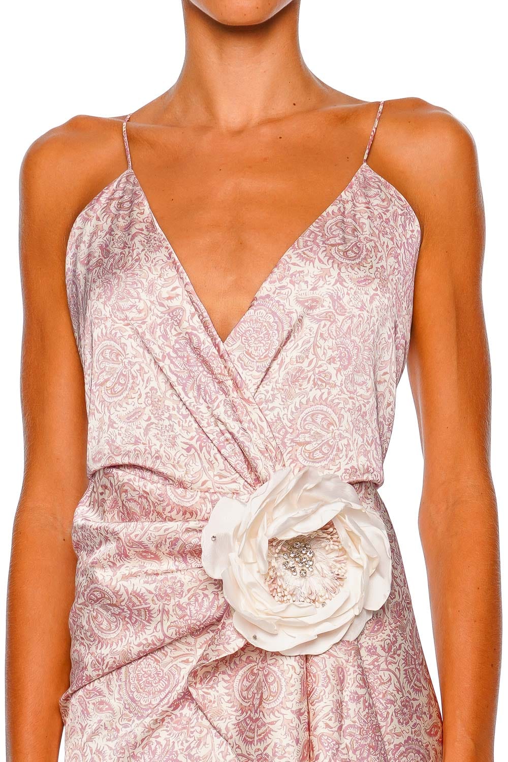 Rosewater House Shiraz Pink Flower Ruffled Midi Dress