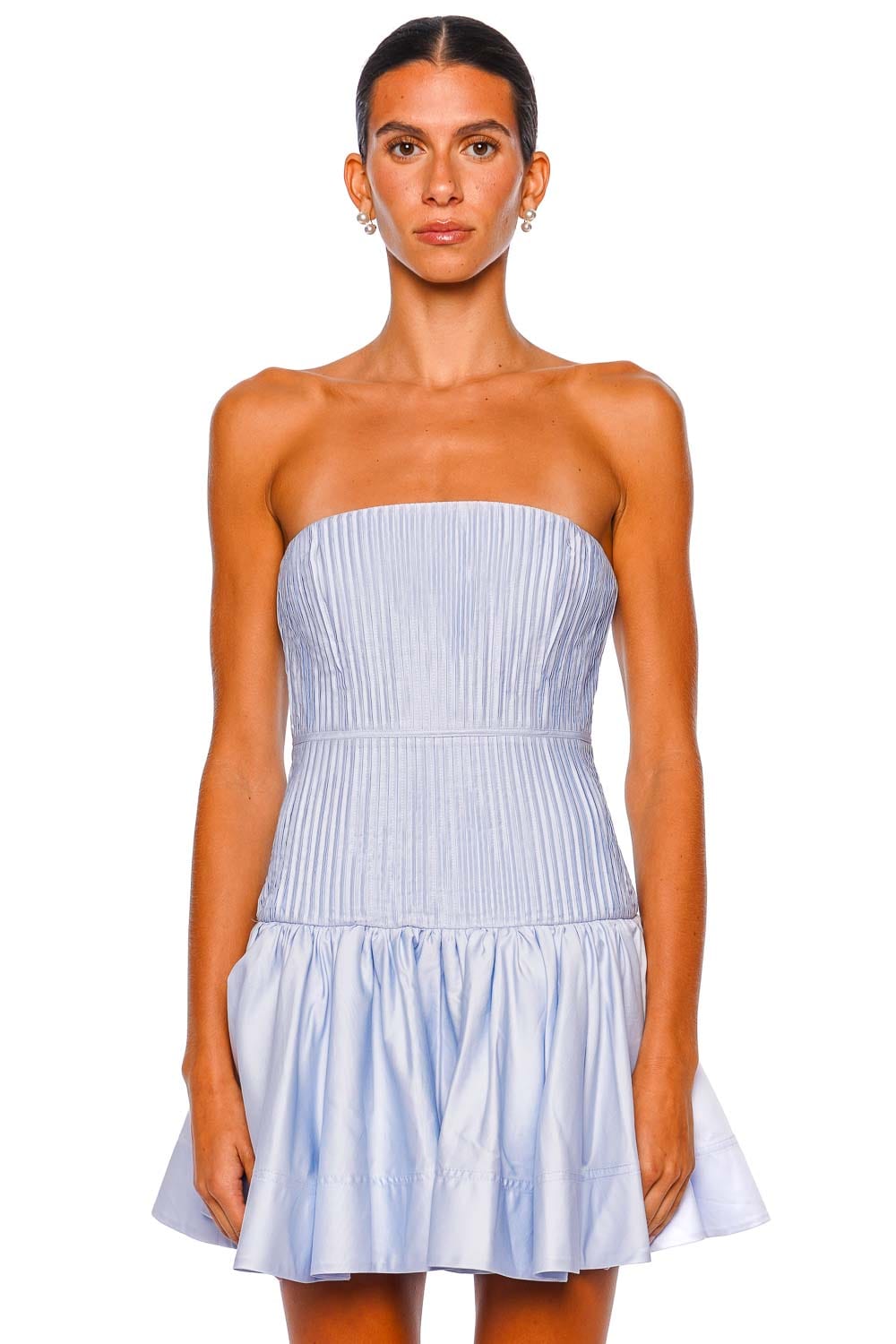 Aje. Vacation Pleated Strapless Mini Dress