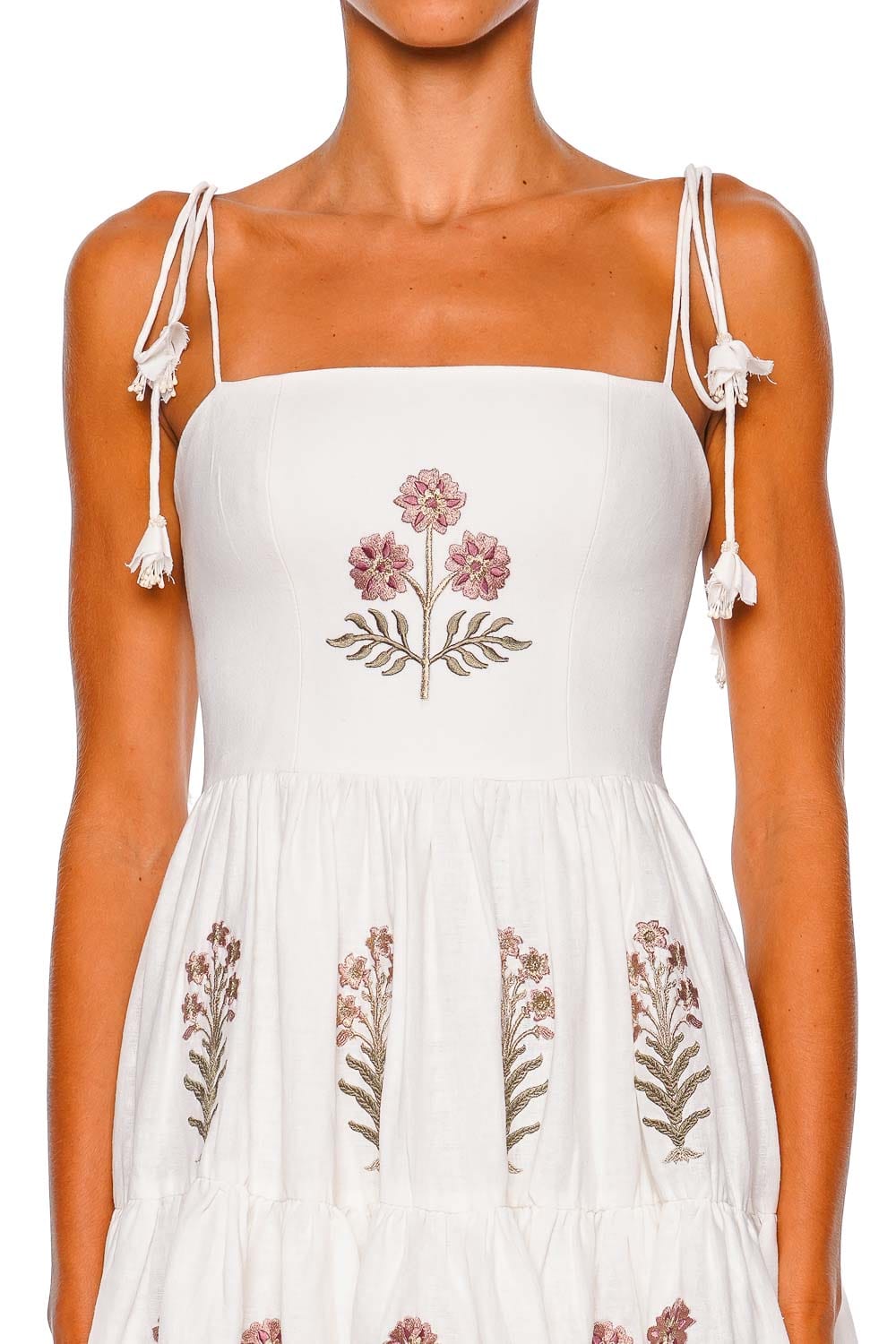 Rosewater House Donya Embroidered Tie Shoulder Mini Dress