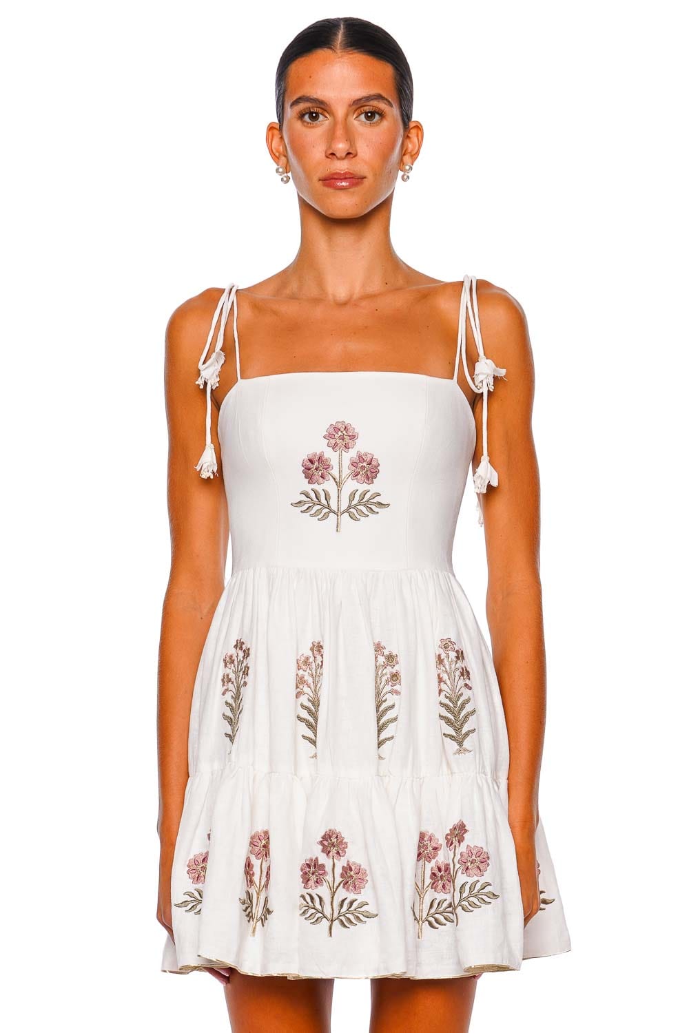 Rosewater House Donya Embroidered Tie Shoulder Mini Dress