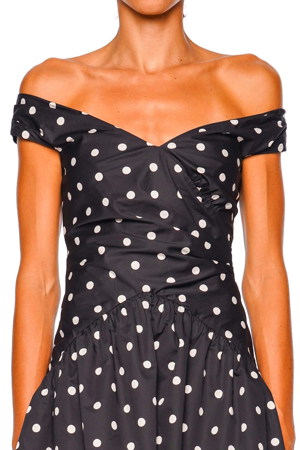 self-portrait Black Polka Dot Off Shoulder Cotton Mini Dress