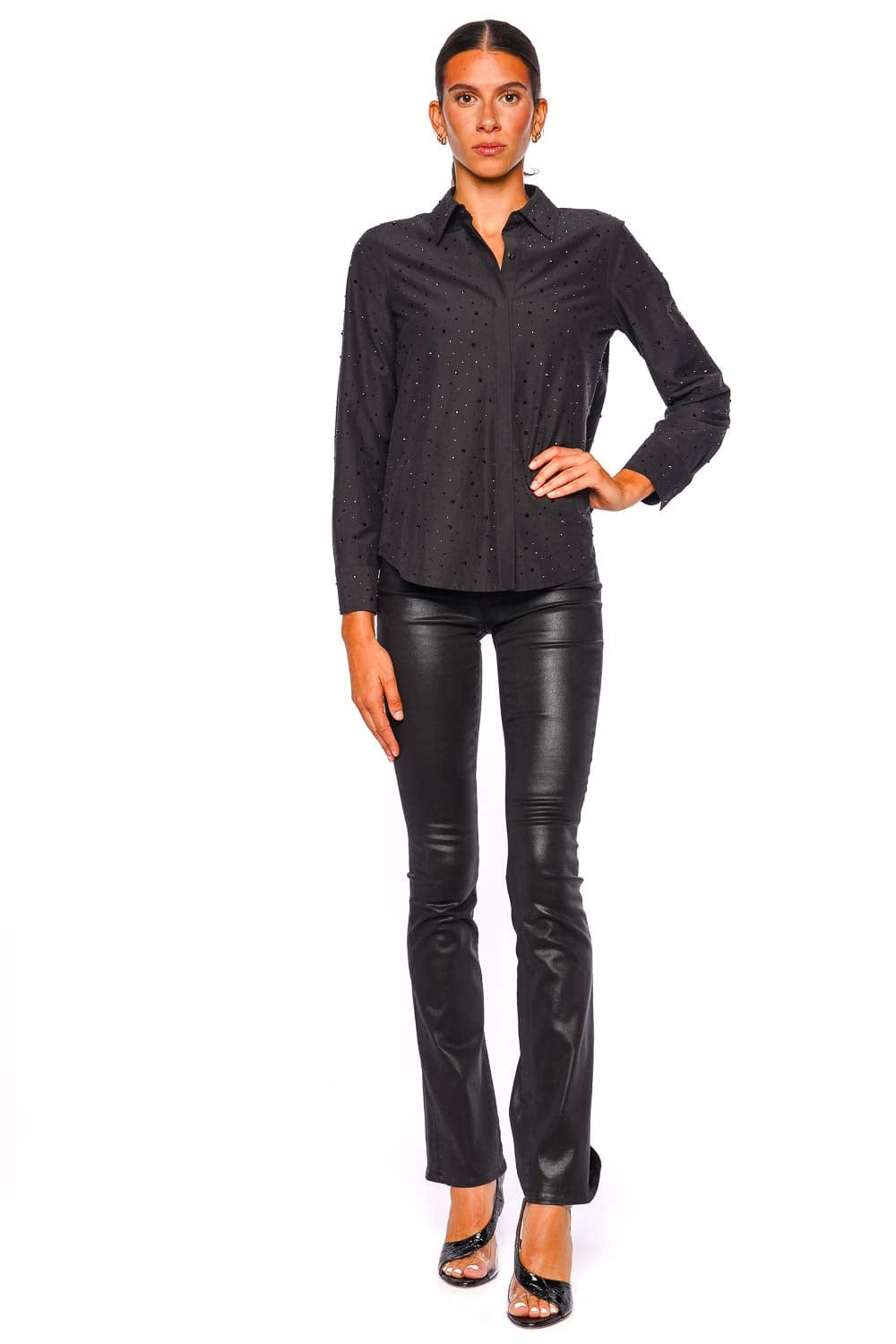L'AGENCE Ellery Black Long Sleeve Crystal Blouse