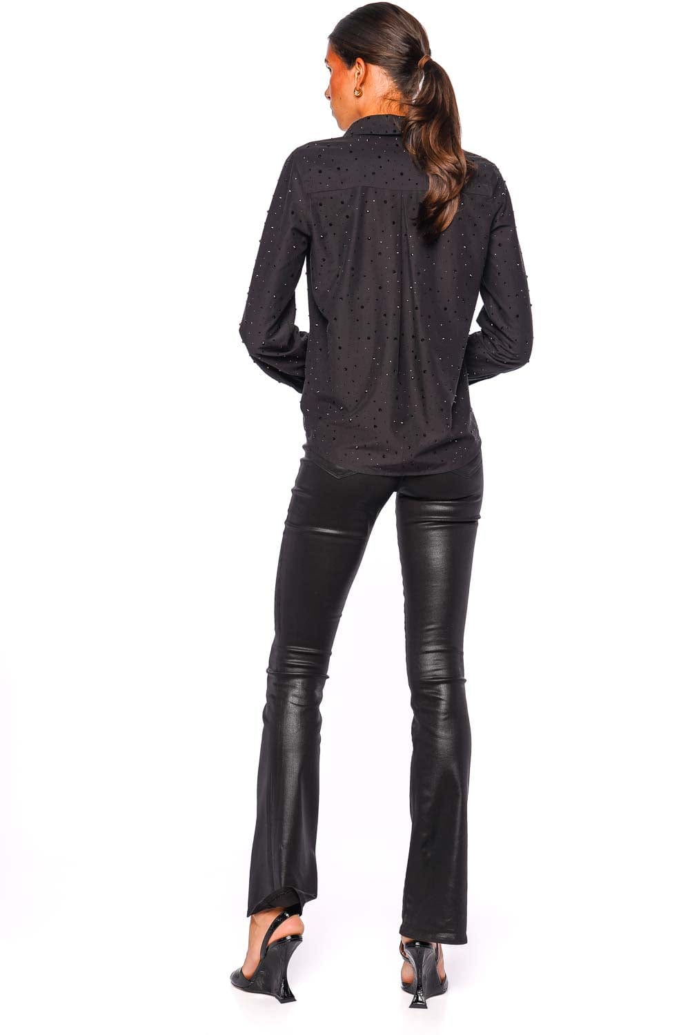 L'AGENCE Ellery Black Long Sleeve Crystal Blouse