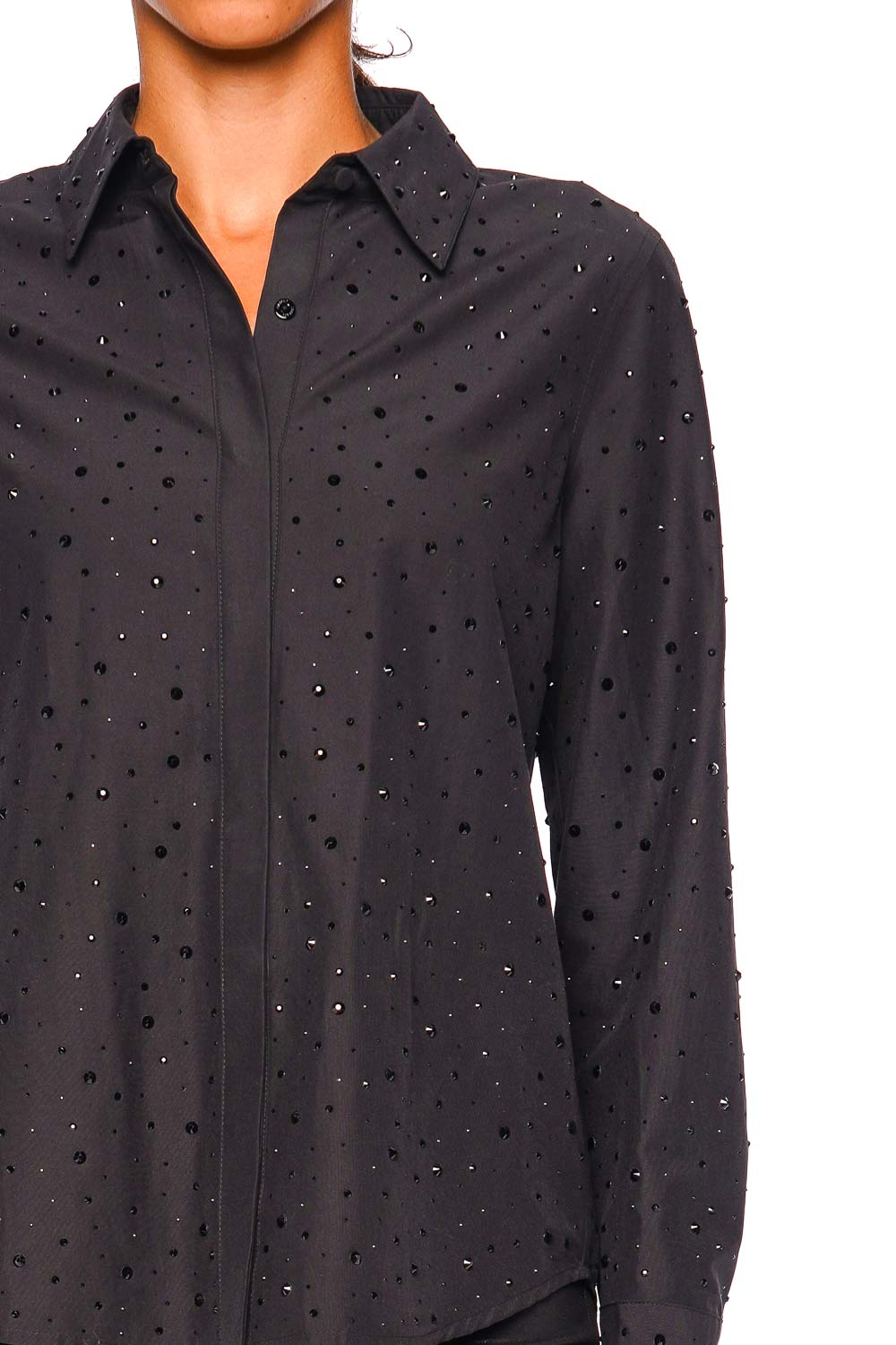 L'AGENCE Ellery Black Long Sleeve Crystal Blouse