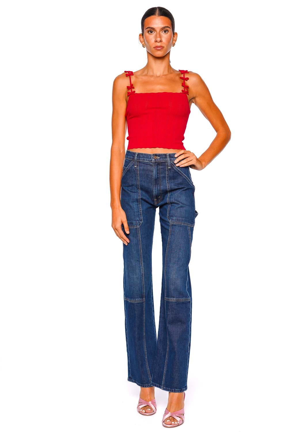 LoveShackFancy Garrett Candy Apple Bow Knit Cami Top