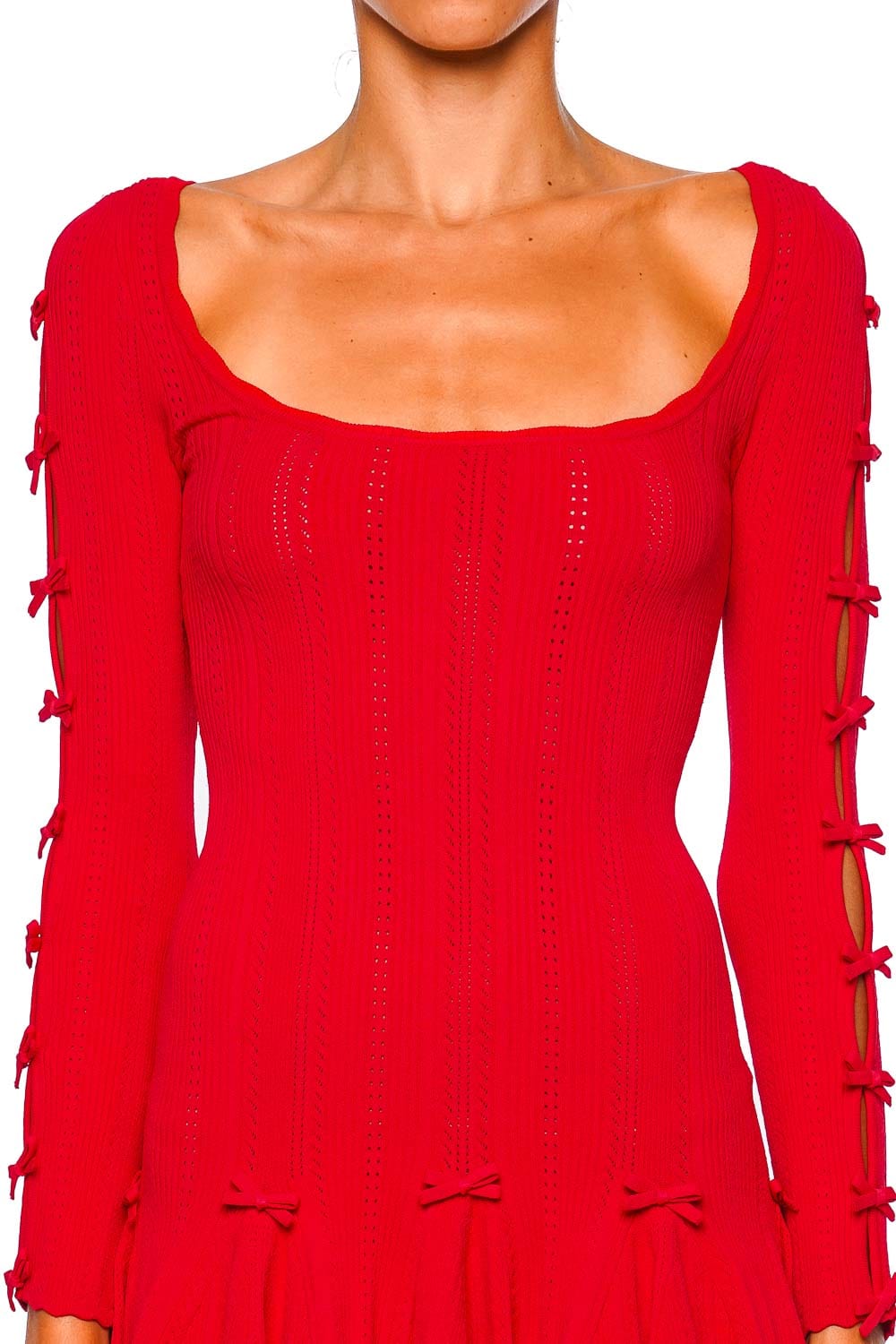 LoveShackFancy Seychelle Candy Apple Knit Long Sleeve Mini Dress