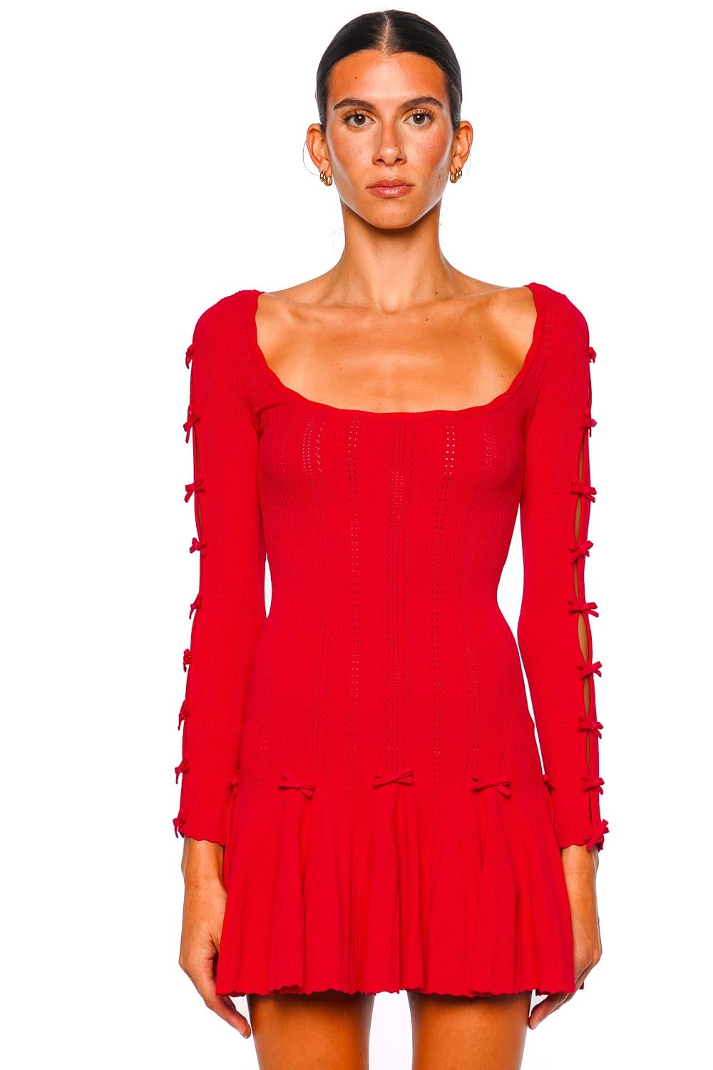 LoveShackFancy Seychelle Candy Apple Knit Long Sleeve Mini Dress