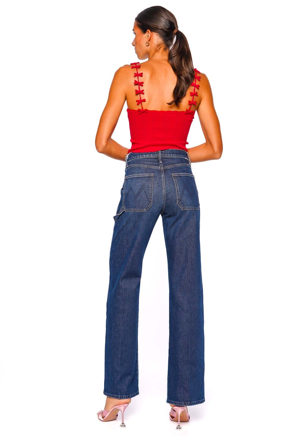 LoveShackFancy Garrett Candy Apple Bow Knit Cami Top