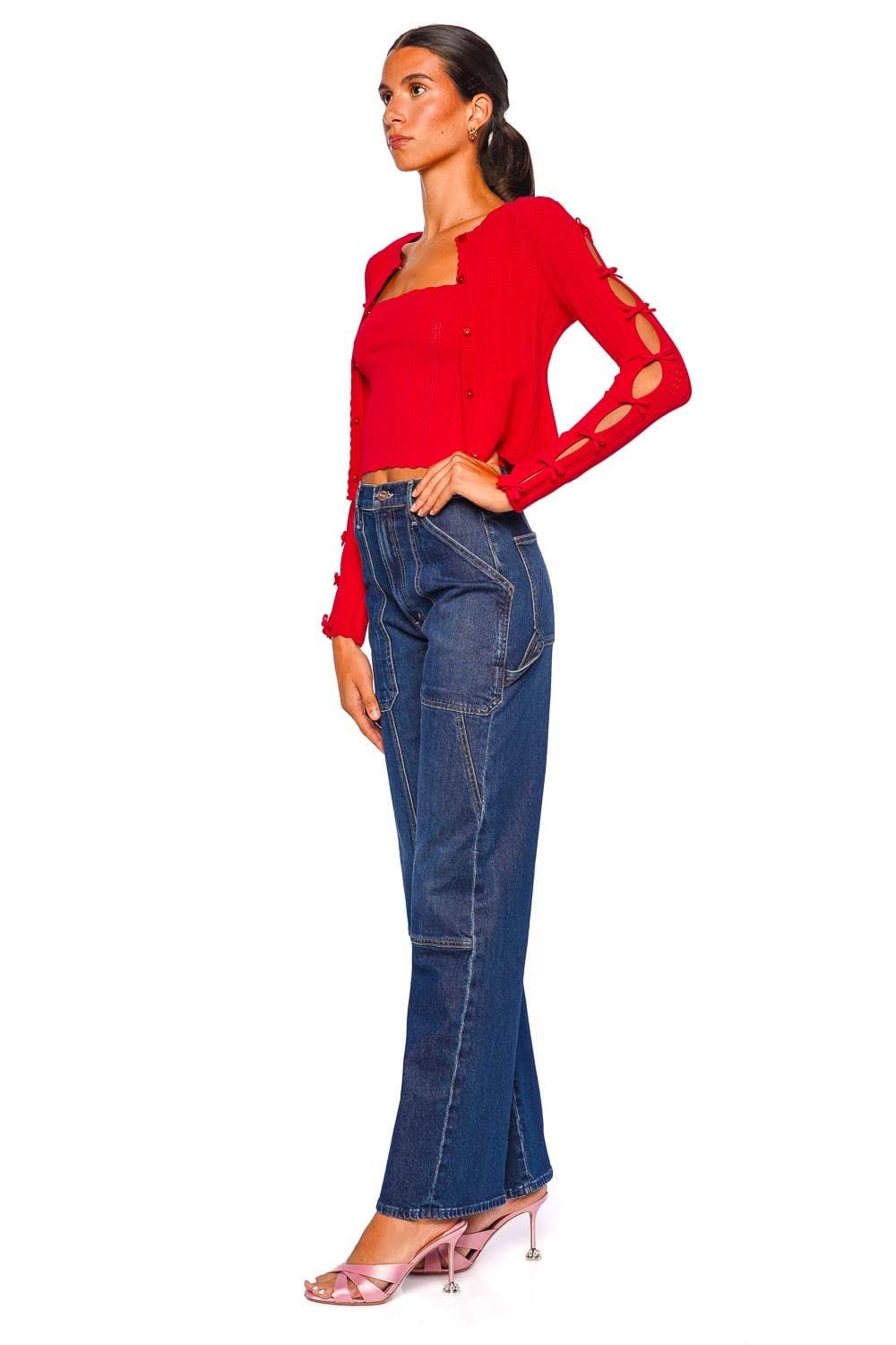 LoveShackFancy Zoriah Candy Apple Bow Long Sleeve Cardigan