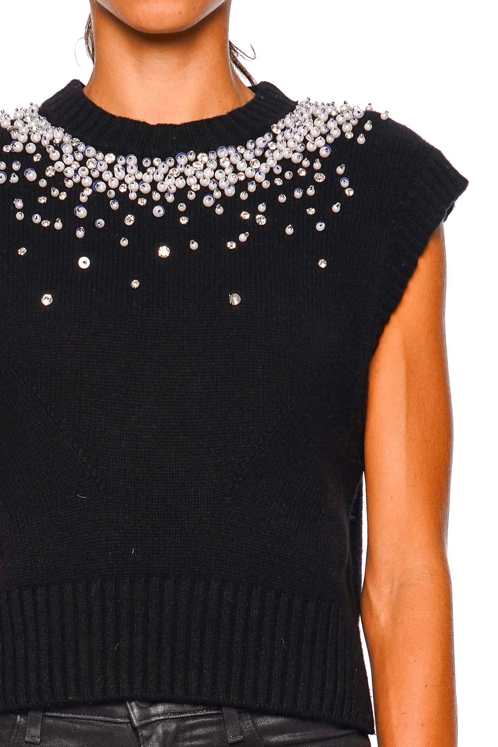 SIMKHAI Candra Black Embellished Cashmere Knit Vest