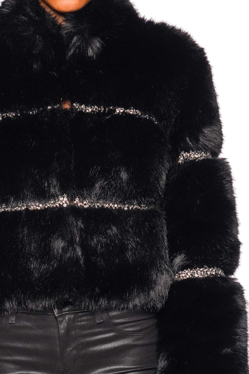LoveShackFancy Manby Crystal Embellished Faux Fur Jacket